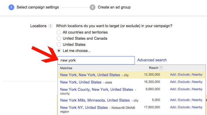 Location Settings in AdWords